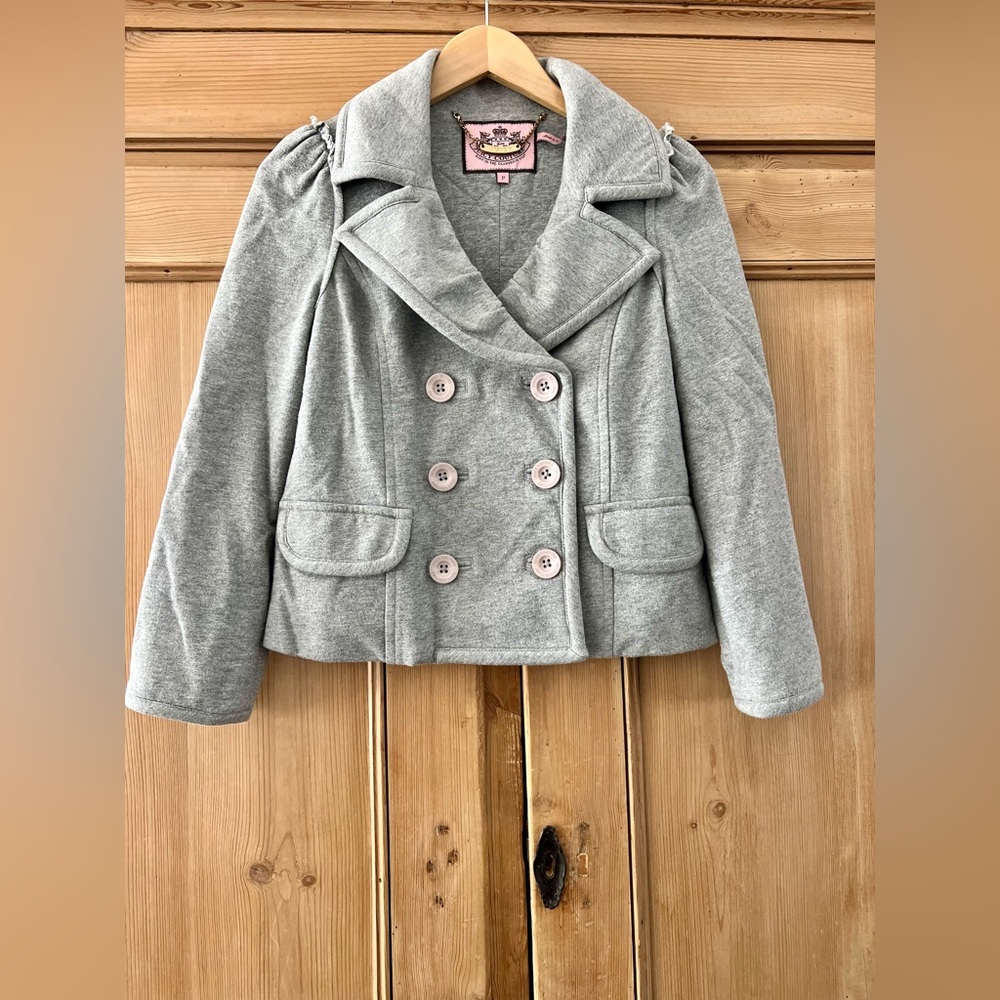 Juicy Couture Gray Double Breasted Pea Cropped Jacket Size P